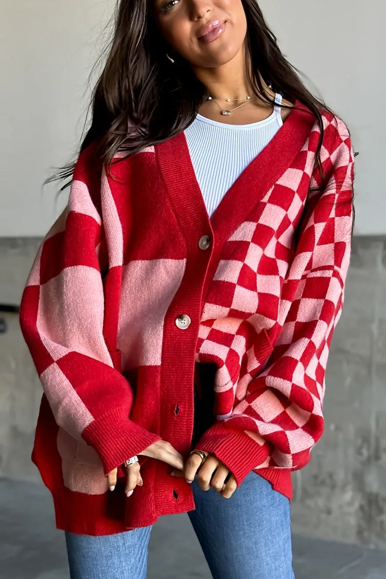 Sammie Checkered Cardigan - Red