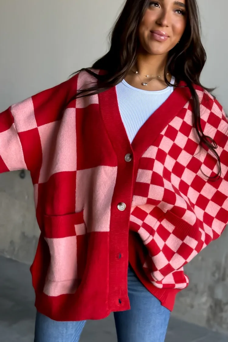 Sammie Checkered Cardigan - Red