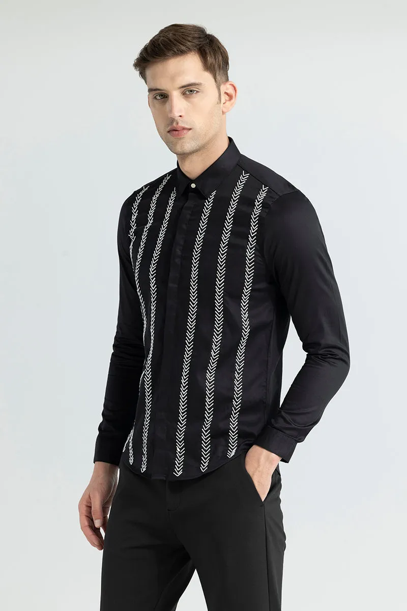 Seamless Strips Beaded Black Shirt