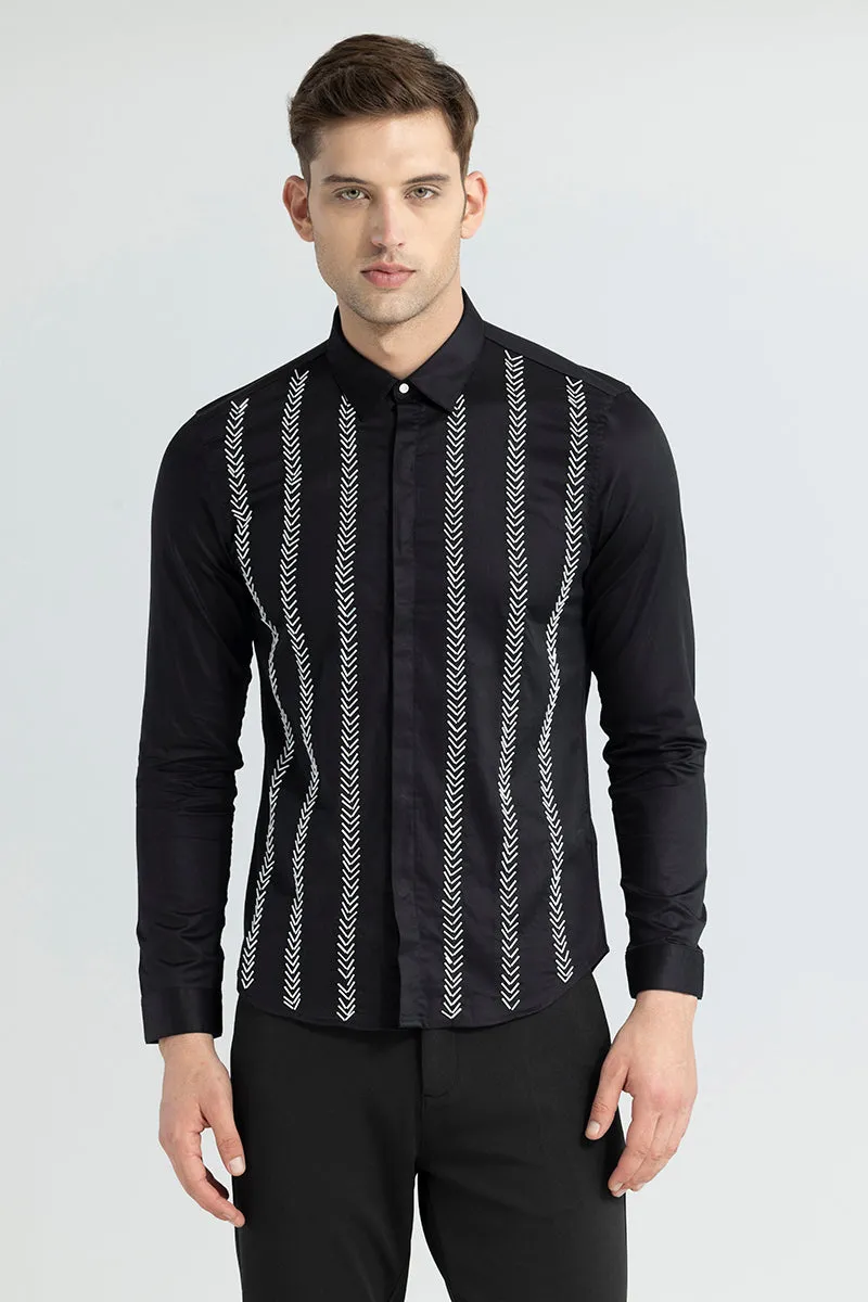 Seamless Strips Beaded Black Shirt