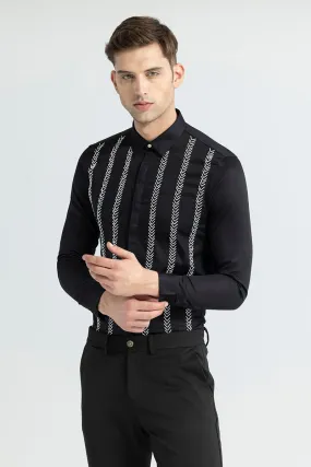 Seamless Strips Beaded Black Shirt