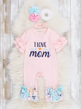 Soft Pink I Love Mom Ruffle Romper