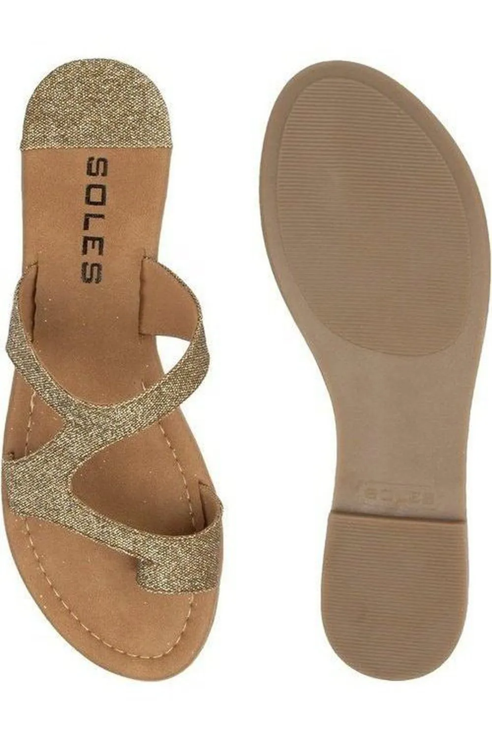 SOLES Party-Ready Champagne Laser Cut Flat Sandals