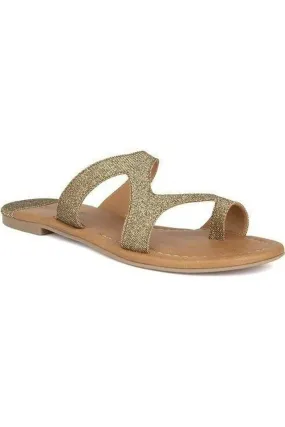 SOLES Party-Ready Champagne Laser Cut Flat Sandals