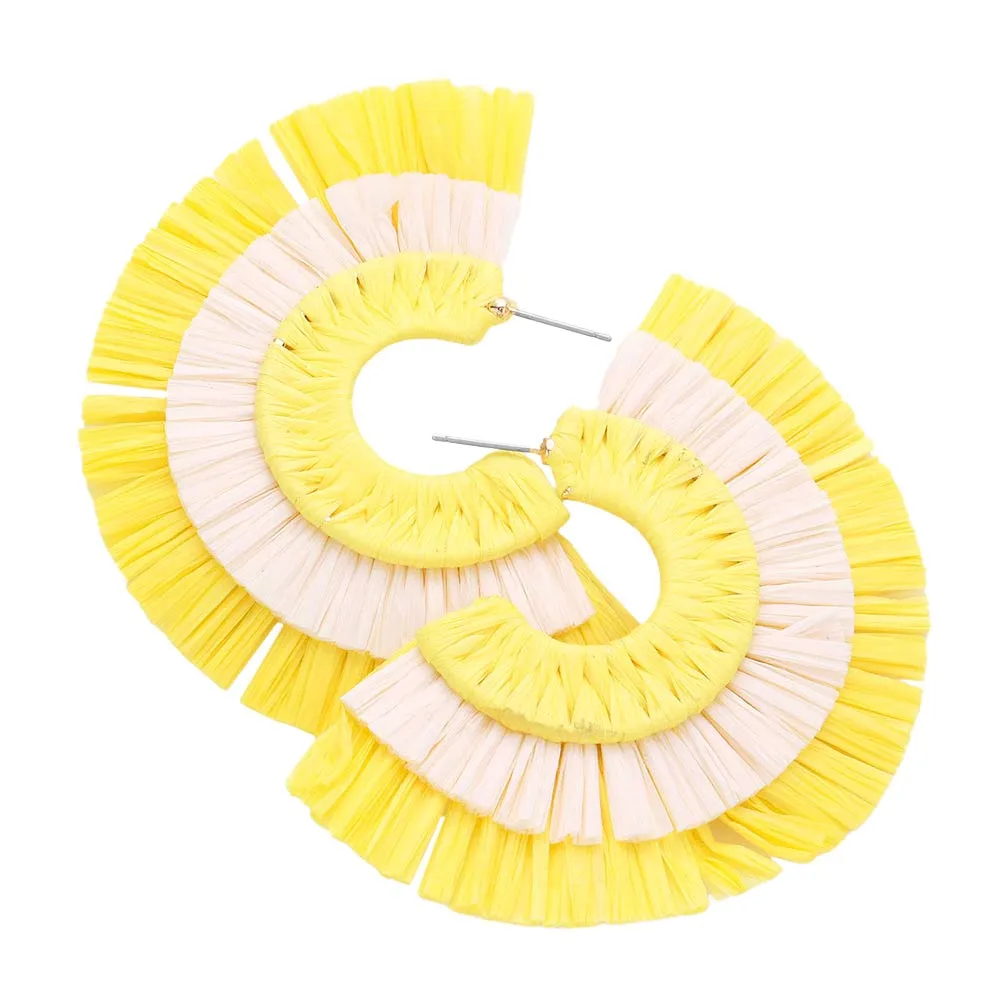 Two Tone Raffia Half Round Earrings