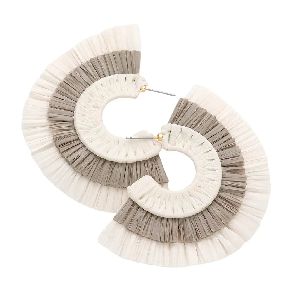 Two Tone Raffia Half Round Earrings