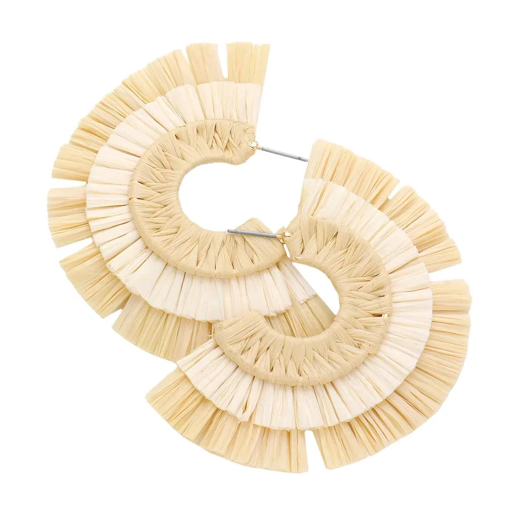 Two Tone Raffia Half Round Earrings