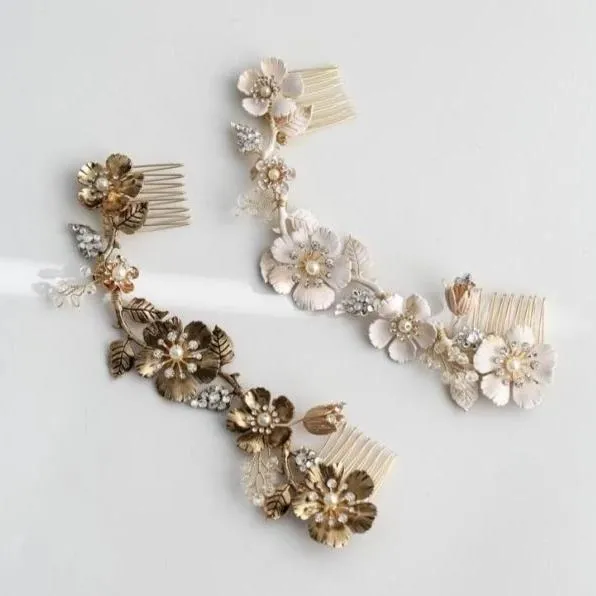 V178. vintage boho romantic bridal hair vine hairpiece, white enamel hairpiece.