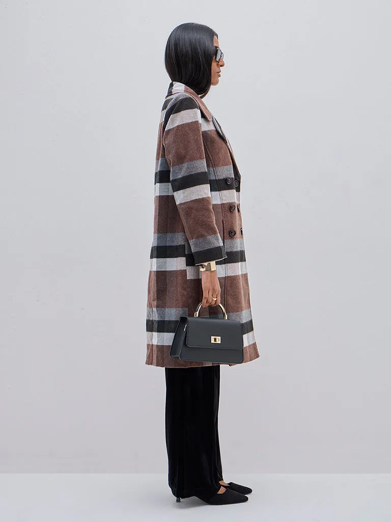 Wardrobe Brown Checkered Long Coat