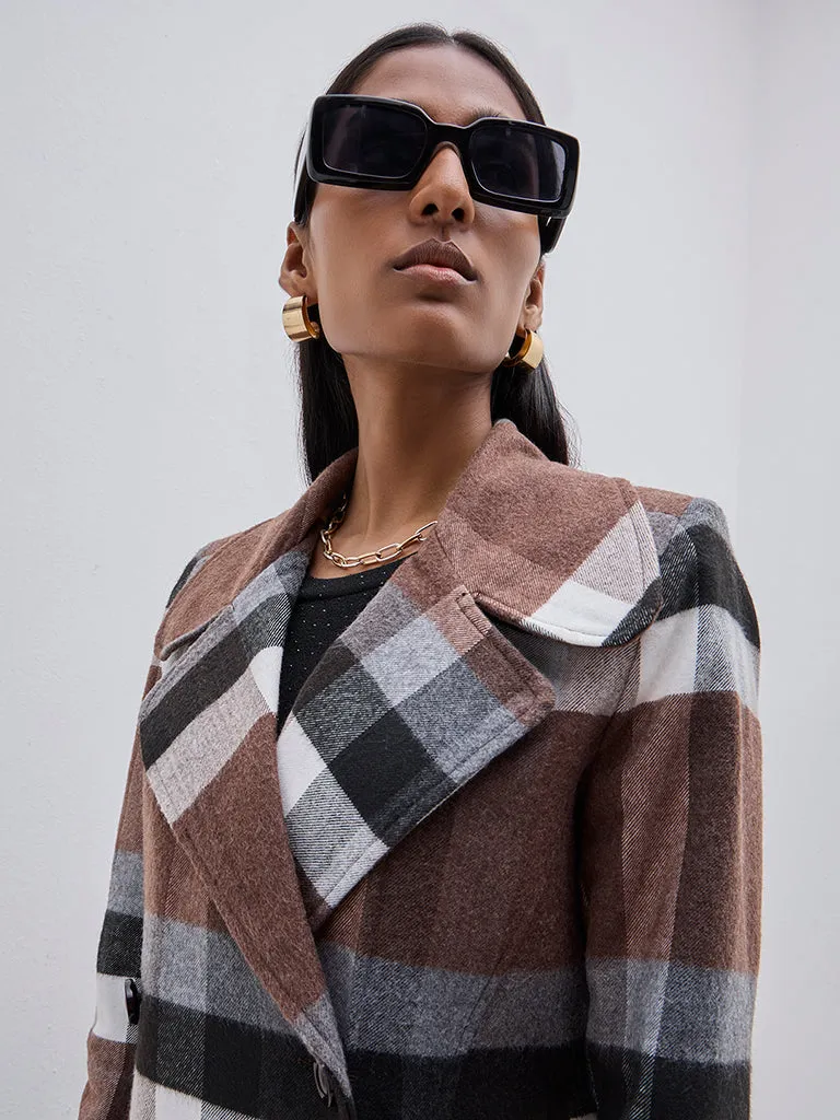 Wardrobe Brown Checkered Long Coat