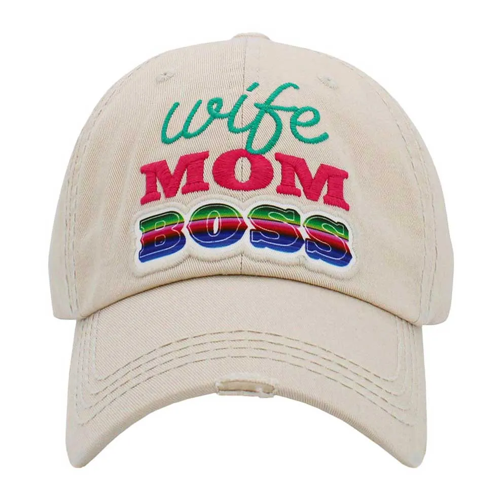 Wife Mom Boss Message Vintage Baseball Cap