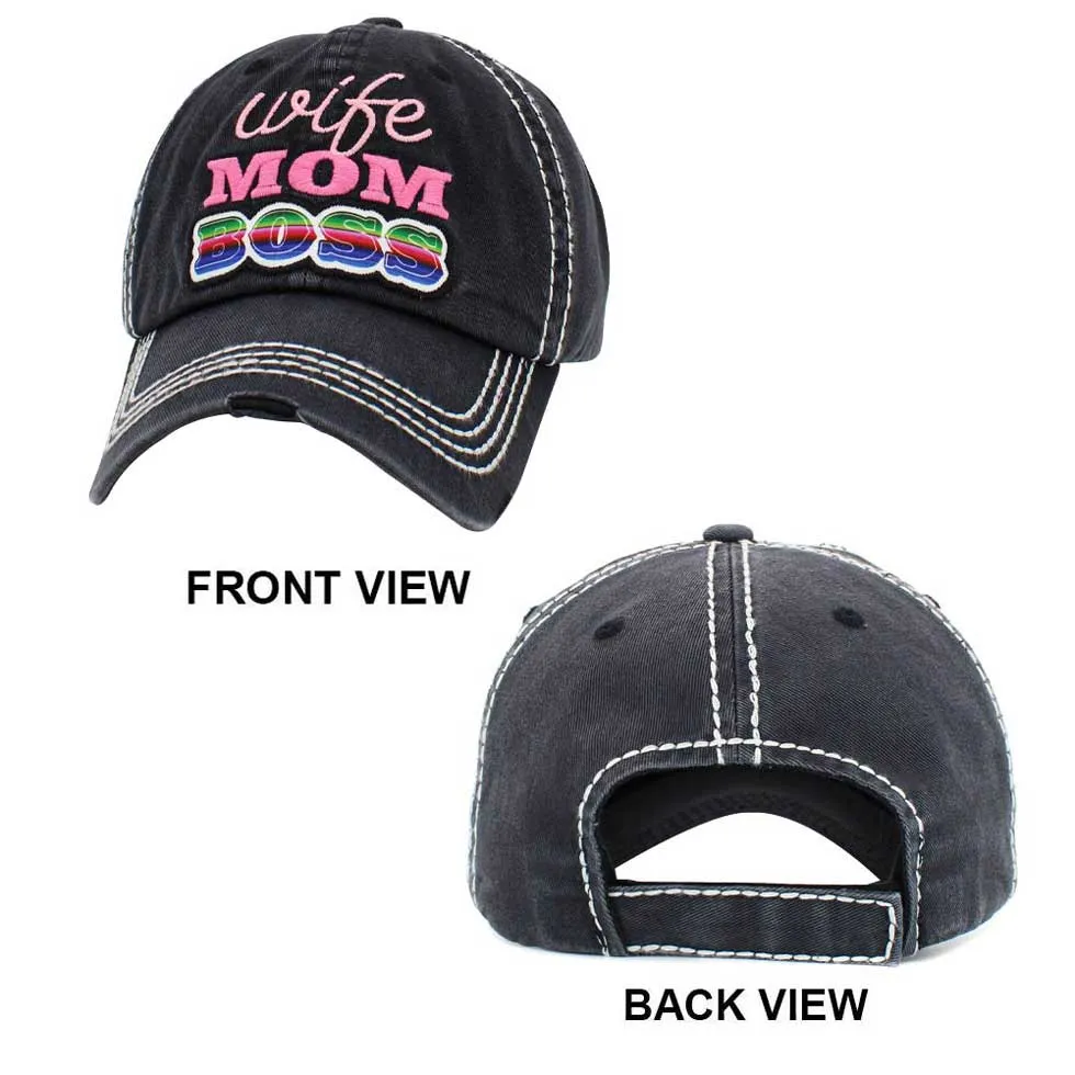 Wife Mom Boss Message Vintage Baseball Cap