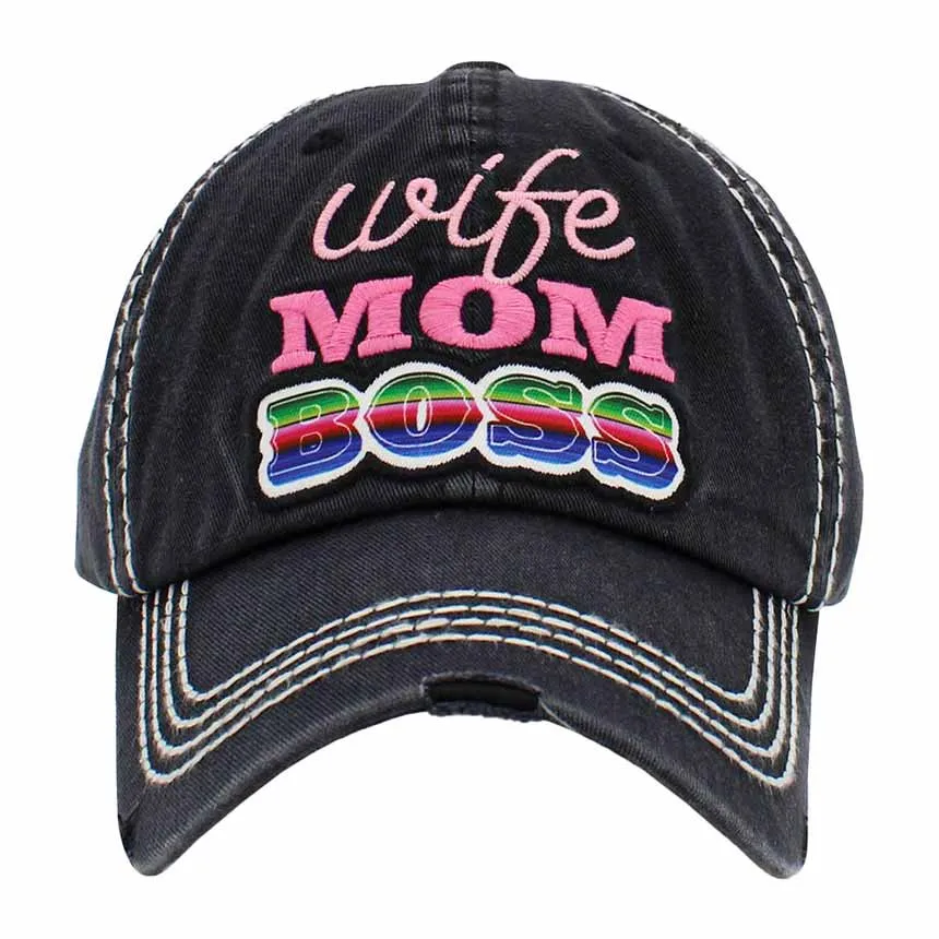 Wife Mom Boss Message Vintage Baseball Cap