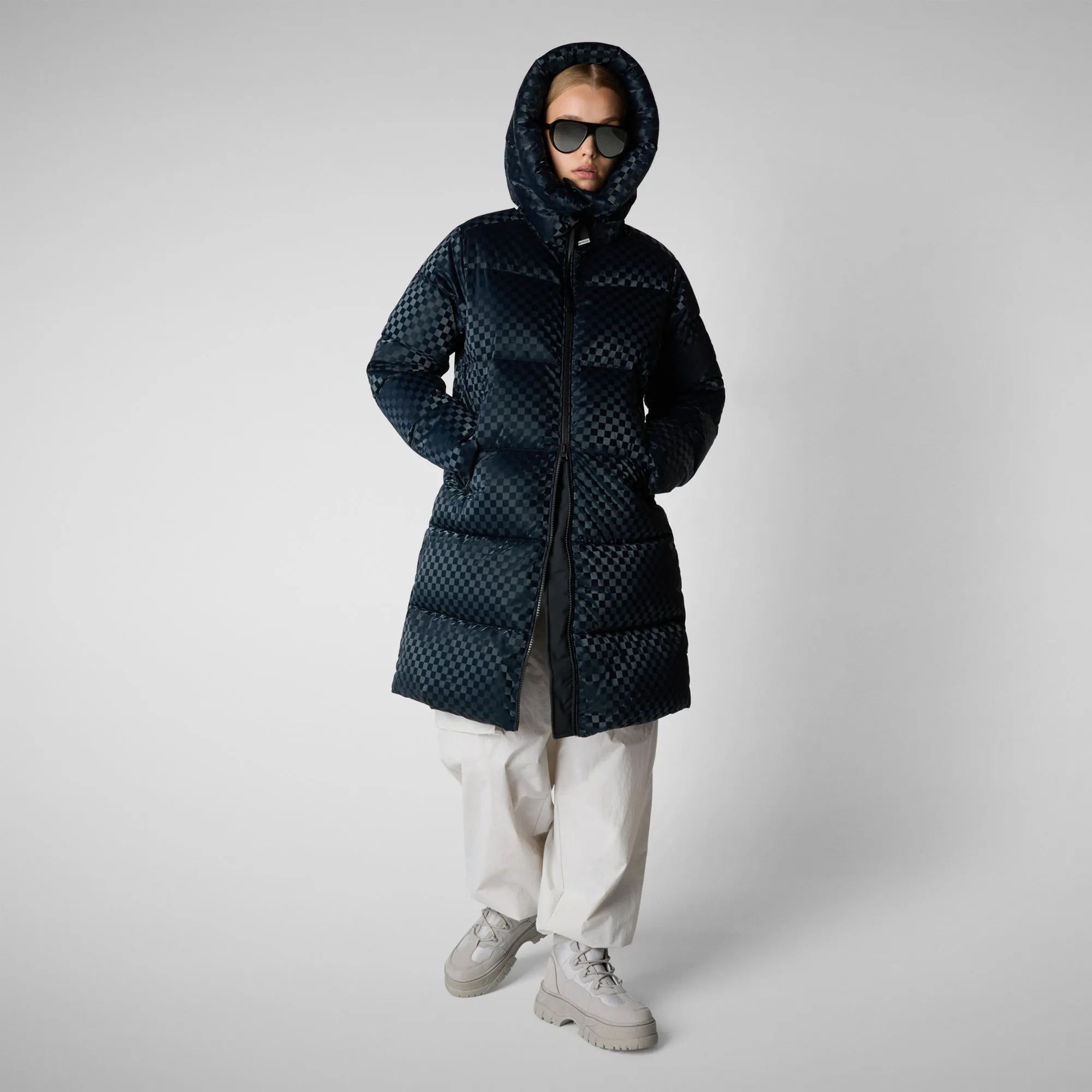 Woman's hooded coat Amaranta in blue black